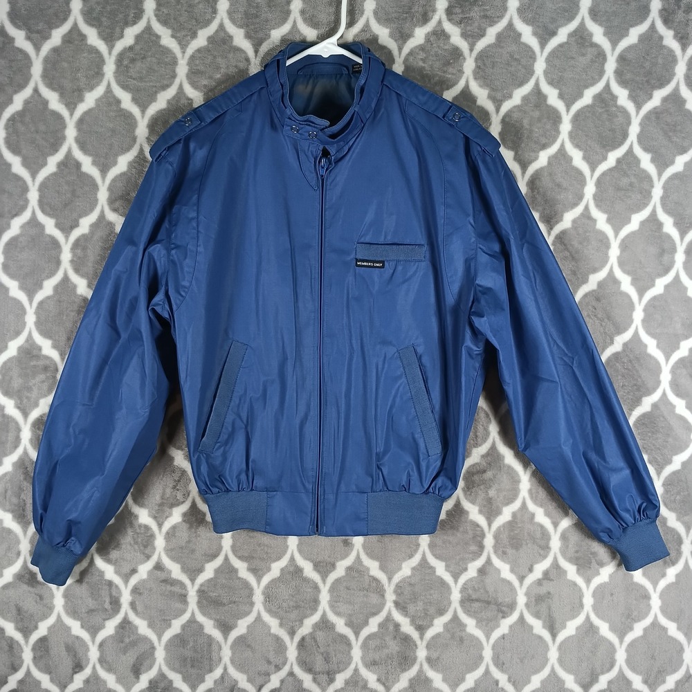 Members Only Iconic Racer Jacket Men Size Small 38 Blue VTG Epaulettes Zip Up